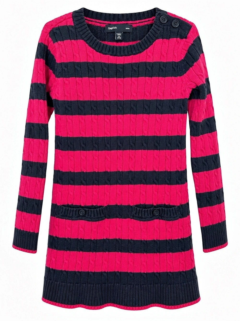 GapKids Girls Cable Knit Sweater Dress Pink Navy Striped XS 4-5